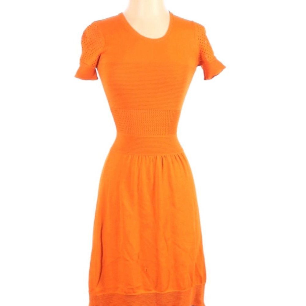 Retro Orange Fit & Flare Dress (Size XS)